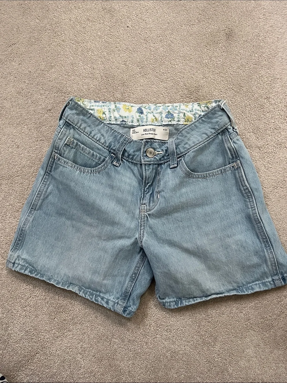 Hollister Light Blue - Low Rise Baggy; Vintage-Style Denim Shorts